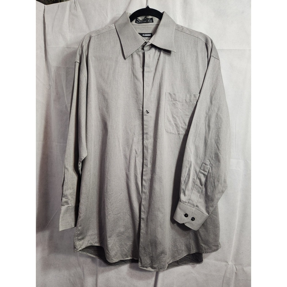 CLAIBORNE Gray Long Sleeve Stripe Button Down Dress Shirt Men's 17 32/33 XL